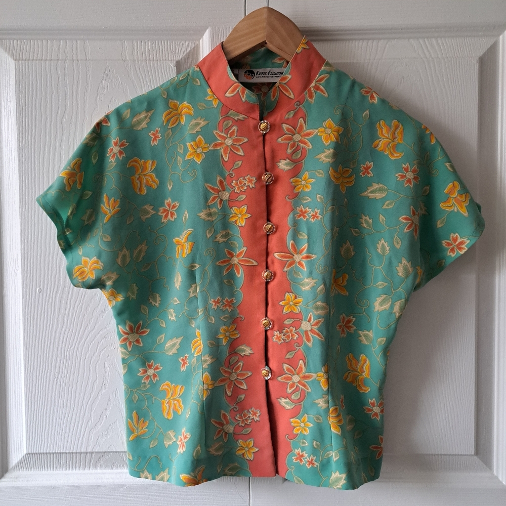 Women's Keris Fashion 90s Vintage Retro Florals Short Sleeve Top Size Small